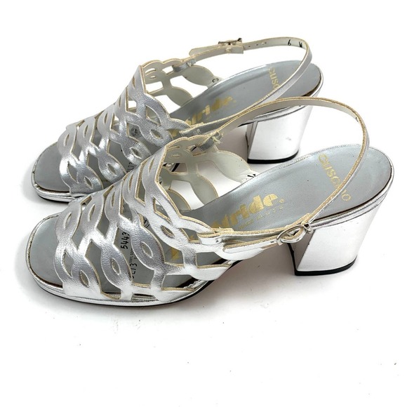 1960's mod silver caged peep toe heeled LIFE STRIDE sandals - Picture 16 of 16